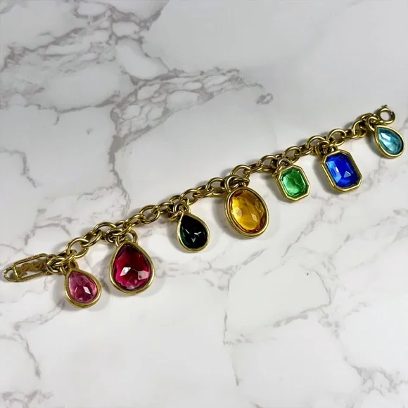 Yves Saint Laurent Ultra Rare Gold Plated Multicolored Jewel Charm Bracelet - Picture 10 of 12